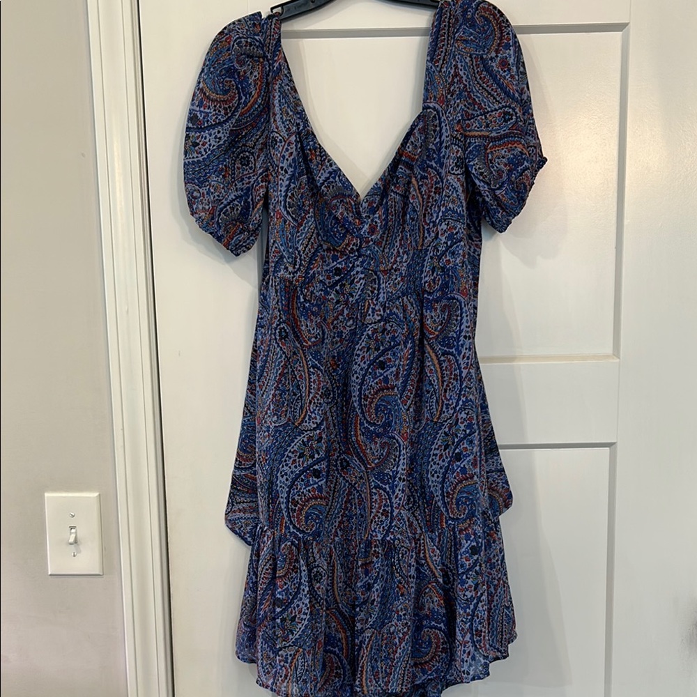 Blue Ruffled Puff Sleeve Mini Dress for Wedding Guest